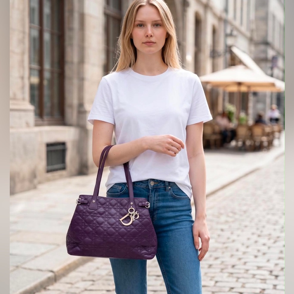 ❌SOLD❌Christian Dior Panarea Cannage Purple Tote Bag with Charm - Picture 3 of 15